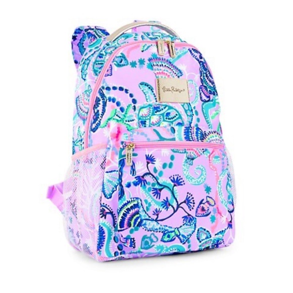 NWT Lilly Pulitzer Bahia Backpack Poly Lilac Mermaid For You Zipper Mesh Logo - Picture 4 of 6
